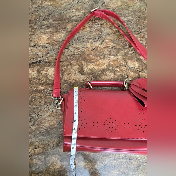 Walsa Red Bow Crossbody Satchel Bag Floral Cutout Top Handle Purse - Picture 10 of 12